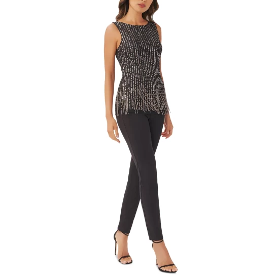 Brand new 🔔 Adrianna Papell 👩 Women's Beaded Sleeveless Boat-Neck Top Black Mercury ⭐ - Image 4