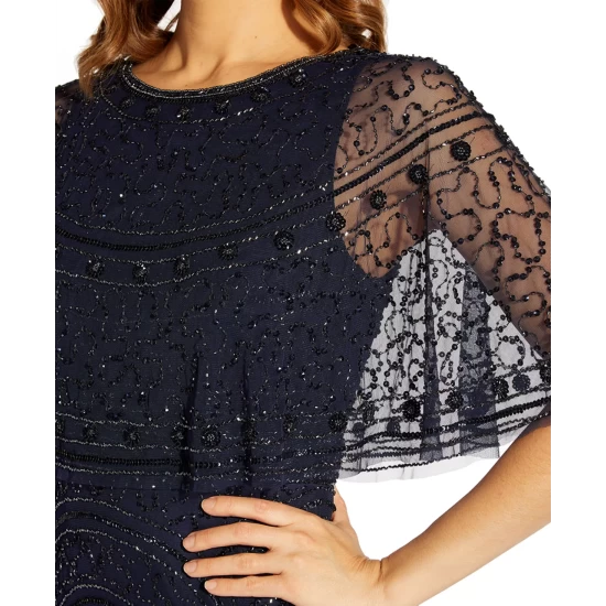 Flash Sale ๐ Adrianna Papell ๐ฉ Women's Beaded Cape Cocktail ๐ Dress Light Navy ๐ - Image 4