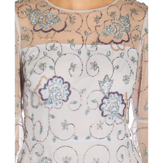 Top 10 🔔 Adrianna Papell 👩 Women's Beaded Illusion Bell-Sleeve 👗 Dress Serenity Multi ✨ - Image 4
