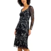 Cheap 😉 Adrianna Papell 👩 Women's Beaded Short-Sleeve Sheer-Overlay Gown Navy ✔️