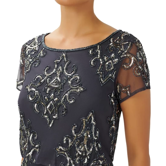 Top 10 ๐ฅฐ Adrianna Papell ๐ฉ Women's Beaded Blouson Short-Sleeve Gown Gunmetal ๐งจ - Image 4