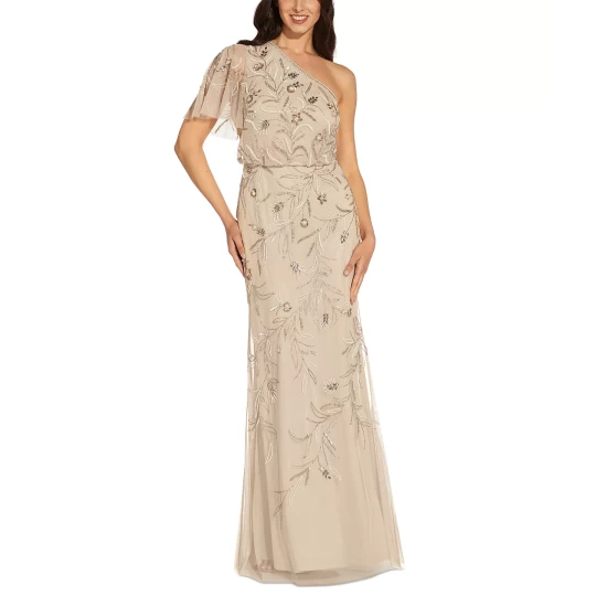 Discount ๐ Adrianna Papell ๐ฉ Women's Sequined Lace Boat-Neck Gown Marble ๐คฉ - Image 3