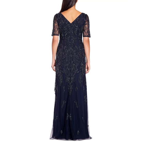 Best Sale ๐งจ Adrianna Papell ๐ฉ Women's Metallic Jacquard Sheath ๐ Dress Navy ๐ - Image 3
