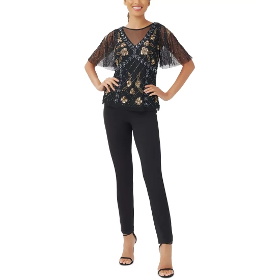 New ๐ Adrianna Papell ๐ฉ Women's Metallic-Knit Tuxedo ๐ Dress Gold ๐คฉ - Image 5