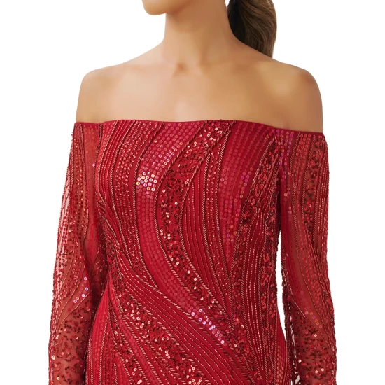 Flash Sale โญ Adrianna Papell Petite Beaded Off-The-Shoulder Gown Cranberry ๐ - Image 4