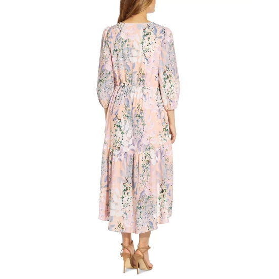 New 😀 Adrianna Papell Floral-Print Midi 👗 Dress Blush Multi 🤩 - Image 3