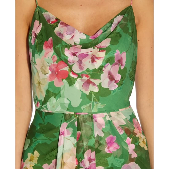New 🛒 Adrianna Papell 👩 Women's Floral-Print Cowl-Neck Gown Green Multi 👍 - Image 4