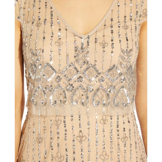 Outlet โ Adrianna Papell ๐ฉ Women's Beaded Popover Gown Silver Nude ๐ - Image 4