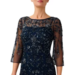 Best Sale 😀 Adrianna Papell 👩 Women's Beaded 3/4-Sleeve Gown Midnight ❤️