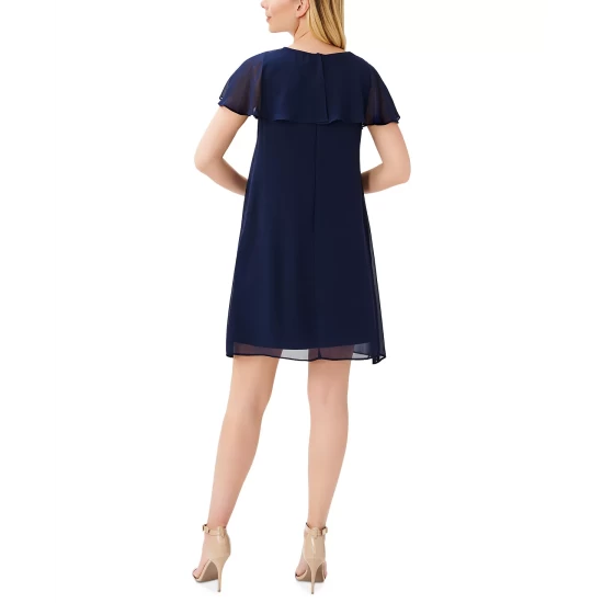 Wholesale ✨ Adrianna Papell 👩 Women's Chiffon Capelet Cocktail 👗 Dress Navy 🤩 - Image 3