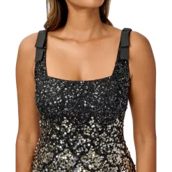 Best Sale 😍 Adrianna Papell 👩 Women's Embroidered Illusion Gown Thundercloud/gold ⌛