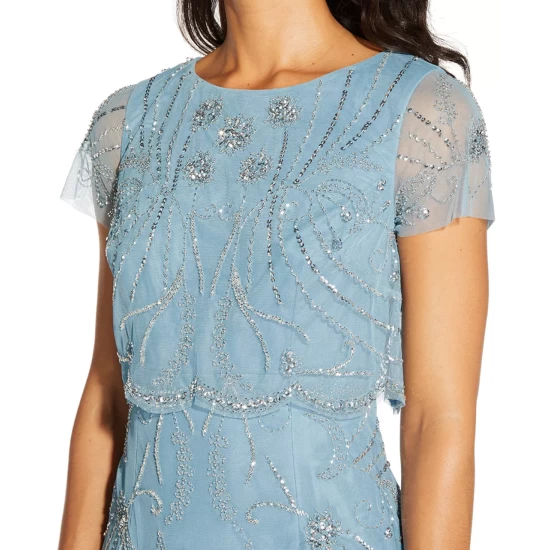 Coupon 🔔 Adrianna Papell Embellished Overlay 👗 Dress Air Sky Blue 😍 - Image 4
