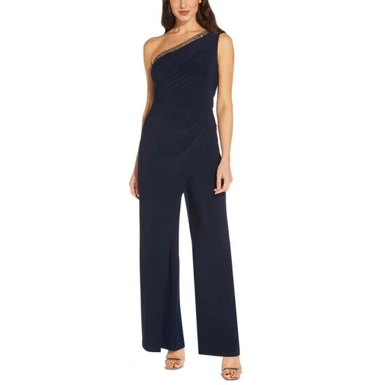 Flash Sale 😉 Adrianna Papell Embellished One-Shoulder Jumpsuit Midnight 🔥