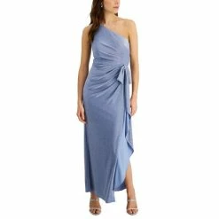Cheapest 💯 Adrianna Papell One-Shoulder Metallic Gown Dusty Blue ❤️