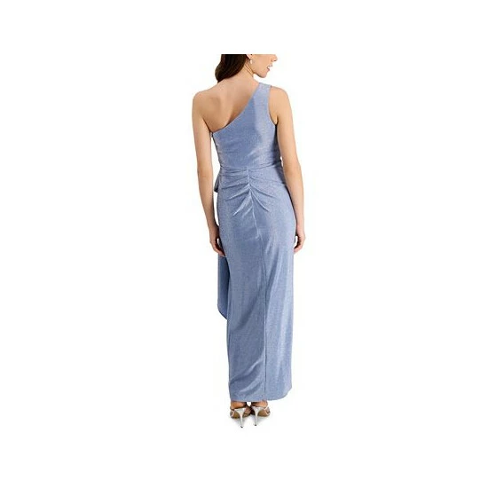 Cheapest 💯 Adrianna Papell One-Shoulder Metallic Gown Dusty Blue ❤️ - Image 2