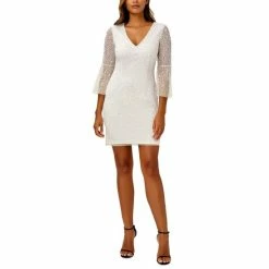 Best deal ๐ Adrianna Papell ๐ฉ Women's Beaded Bell-Sleeve Sheath ๐ Dress Ivory ๐