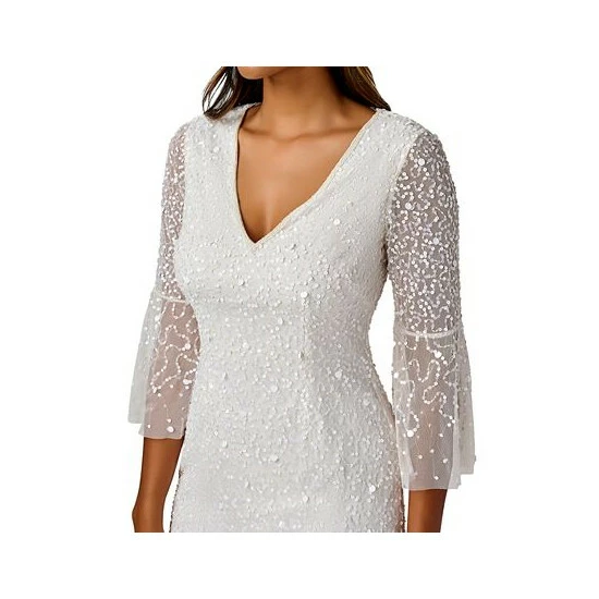 Best deal 👍 Adrianna Papell 👩 Women's Beaded Bell-Sleeve Sheath 👗 Dress Ivory 🔔 - Image 3
