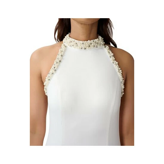 Discount 😀 Adrianna Papell 👩 Women's Embellished Mock-Neck Fit & Flare 👗 Dress Ivory 🎁 - Image 3