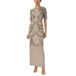 Outlet ๐ฏ Papell Studio ๐ฉ Women's Beaded-Mesh Short-Sleeve Gown Sterling Nude โจ
