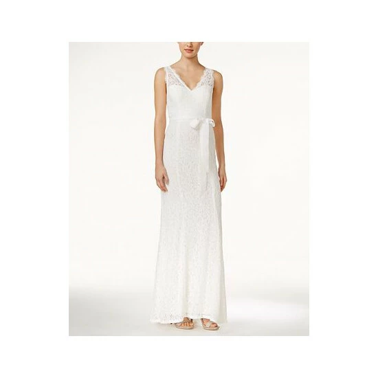 Cheapest ๐คฉ Adrianna Papell ๐ฉ Women's Lace V-Neck Satin Sash Gown Ivory ๐ - Image 5