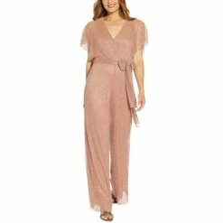 Cheapest 🛒 Adrianna Papell Flutter-Sleeved Surplice Jumpsuit Rose Gold 🔥