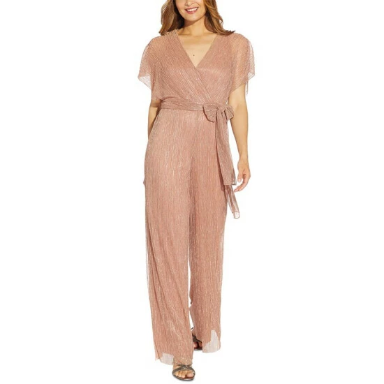 Cheapest 🛒 Adrianna Papell Flutter-Sleeved Surplice Jumpsuit Rose Gold 🔥