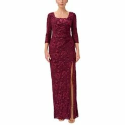 New ๐งจ Adrianna Papell ๐ฉ Women's Burnout Velvet Ruched Gown Cranberry Apple ๐คฉ