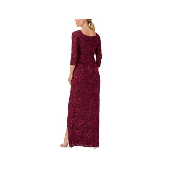 New ๐งจ Adrianna Papell ๐ฉ Women's Burnout Velvet Ruched Gown Cranberry Apple ๐คฉ - Image 2