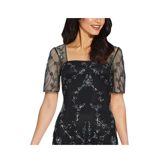 Flash Sale ๐คฉ Papell Studio Mesh-Sleeve Beaded ๐ Dress Black/gunmetal ๐งจ - Image 2