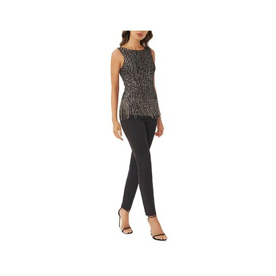 Brand new 🔔 Adrianna Papell 👩 Women's Beaded Sleeveless Boat-Neck Top Black Mercury ⭐ - Image 3