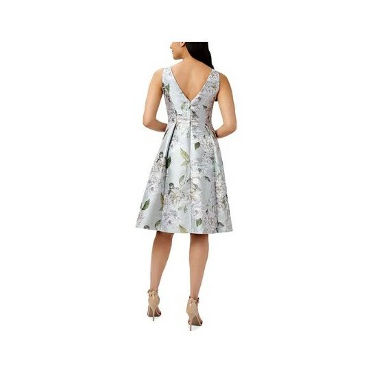Promo 🥰 Adrianna Papell 👩 Women's Jacquard Fit & Flare 👗 Dress Silver Multi ✨ - Image 2