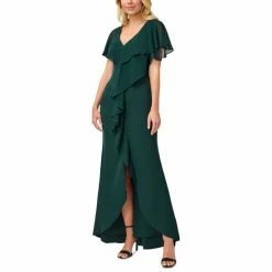 Cheapest 🎁 Adrianna Papell Ruffled High-Low Gown Hunter 🌟