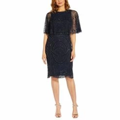 Flash Sale 🎁 Adrianna Papell 👩 Women's Beaded Cape Cocktail 👗 Dress Light Navy 😍