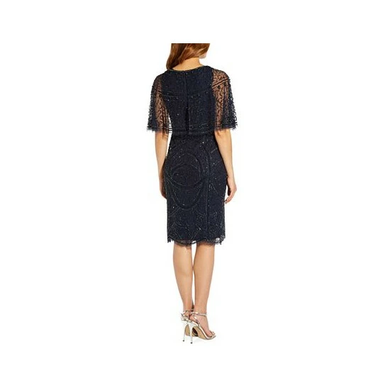 Flash Sale ๐ Adrianna Papell ๐ฉ Women's Beaded Cape Cocktail ๐ Dress Light Navy ๐ - Image 2