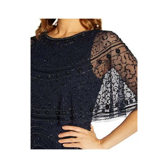 Flash Sale ๐ Adrianna Papell ๐ฉ Women's Beaded Cape Cocktail ๐ Dress Light Navy ๐ - Image 3