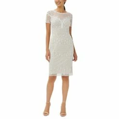 Coupon 😍 Adrianna Papell 👩 Women's Beaded-Mesh Sheath 👗 Dress Ivory Biscotti 🔔