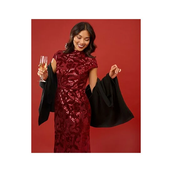 Hot Sale 🧨 Adrianna Papell 👩 Women's Velvet-Appliquéd Sequined Gown Garnet 👍 - Image 5