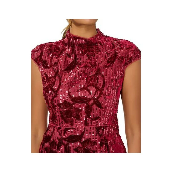 Hot Sale 🧨 Adrianna Papell 👩 Women's Velvet-Appliquéd Sequined Gown Garnet 👍 - Image 6
