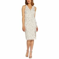Coupon 😍 Adrianna Papell Beaded Sheath 👗 Dress Ivory Silver 🤩