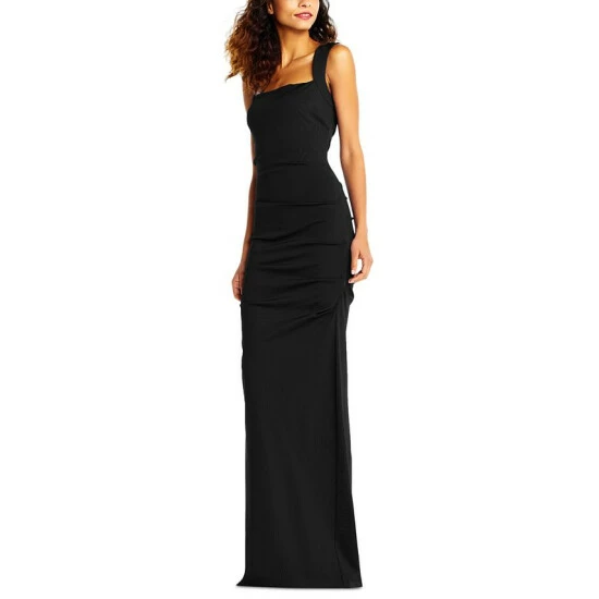 Budget 🎁 Adrianna Papell 👩 Women's Ruched Square-Neck Gown Black 😀