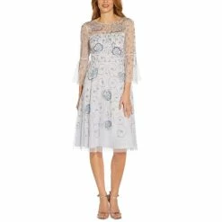 Top 10 🔔 Adrianna Papell 👩 Women's Beaded Illusion Bell-Sleeve 👗 Dress Serenity Multi ✨