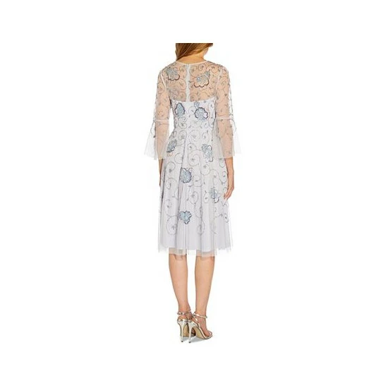 Top 10 🔔 Adrianna Papell 👩 Women's Beaded Illusion Bell-Sleeve 👗 Dress Serenity Multi ✨ - Image 2