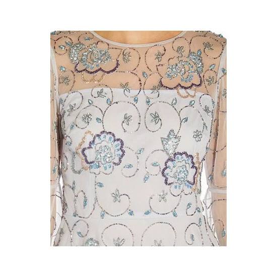 Top 10 🔔 Adrianna Papell 👩 Women's Beaded Illusion Bell-Sleeve 👗 Dress Serenity Multi ✨ - Image 3