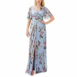 Best deal 😉 Adrianna Papell 👩 Women's Metallic Printed Gown Dusty Blue Multi 🌟