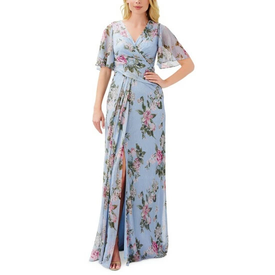 Best deal ๐ Adrianna Papell ๐ฉ Women's Metallic Printed Gown Dusty Blue Multi ๐