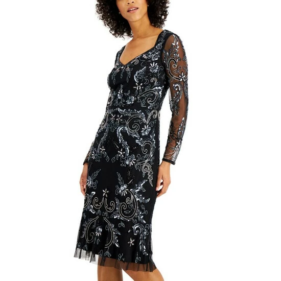 Best reviews of 🌟 Adrianna Papell Embellished Long-Sleeve 👗 Dress Black Multi ❤️ - Image 4