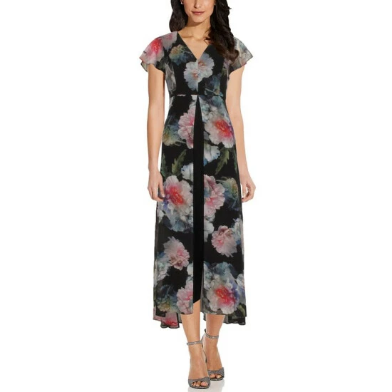 Budget 🌟 Adrianna Papell Floral Print Jumpsuit Black Multi 😍