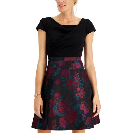 Best deal 🔔 Adrianna Papell Jacquard 👗 Skirt 👗 Dress Black Multi 💯 - Image 4