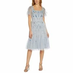 Cheapest 💯 Adrianna Papell Beaded Boho Midi 👗 Dress Glacier 🤩