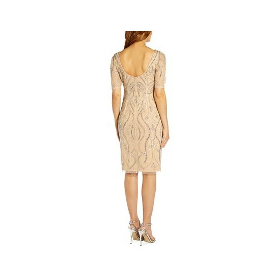 Flash Sale ⭐ Adrianna Papell 👩 Women's Beaded Cocktail 👗 Dress Silver Nude 😀 - Image 2